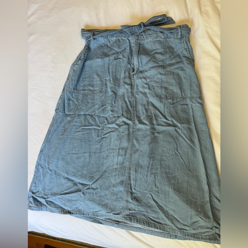 Women's Light Blue Denim Midi Skirt with bow tie front